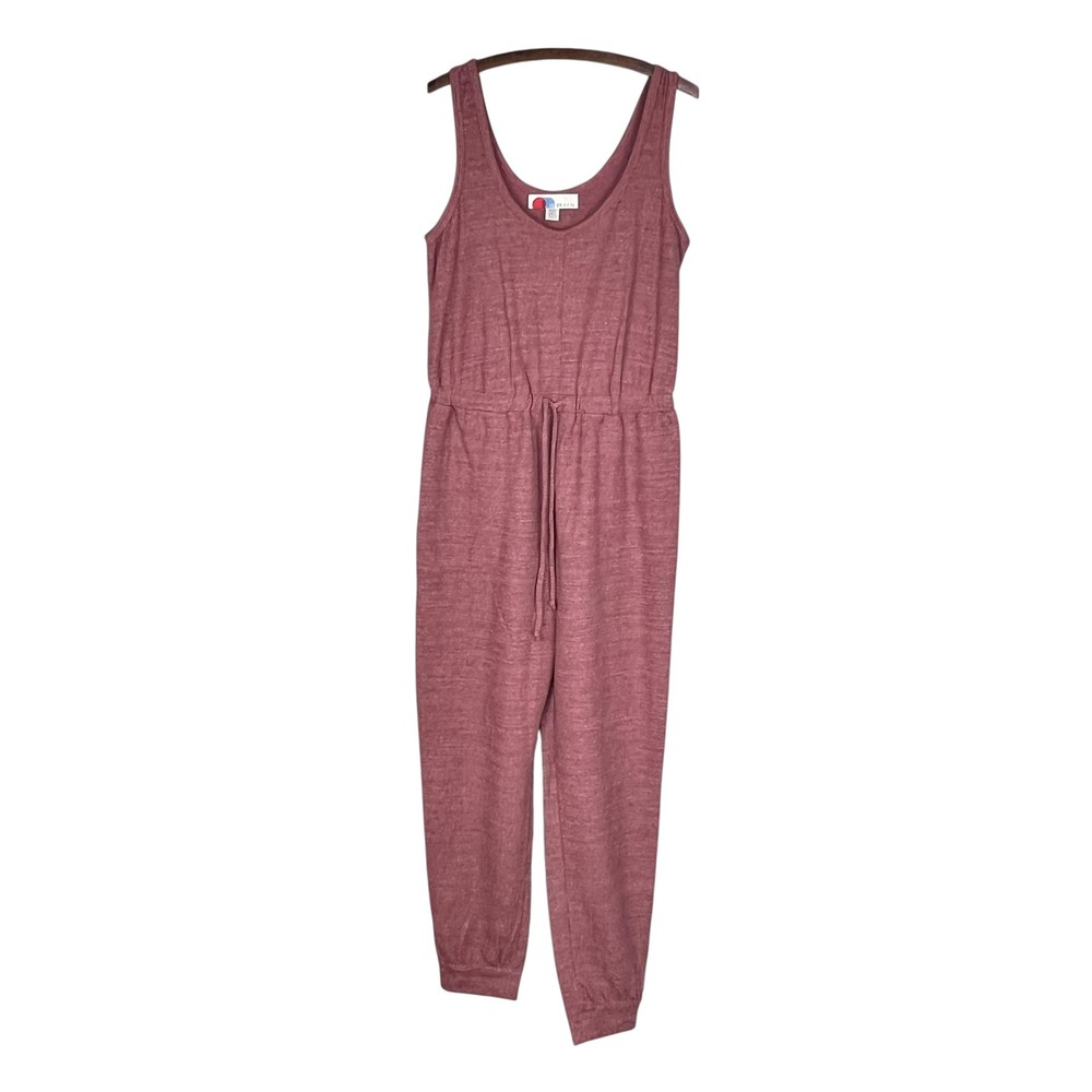 Free People Beach Bicoastal Knit Sleeveless Drawstring Jogger Jumpsuit Rose Pink
